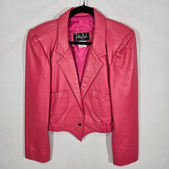 U.S.A. Vintage PHILIP NOEL Jackets & Blazers - USA Vintage PHILIP NOEL Retro BARBIECORE Bright PINK Leather Crop Jacket Size M.